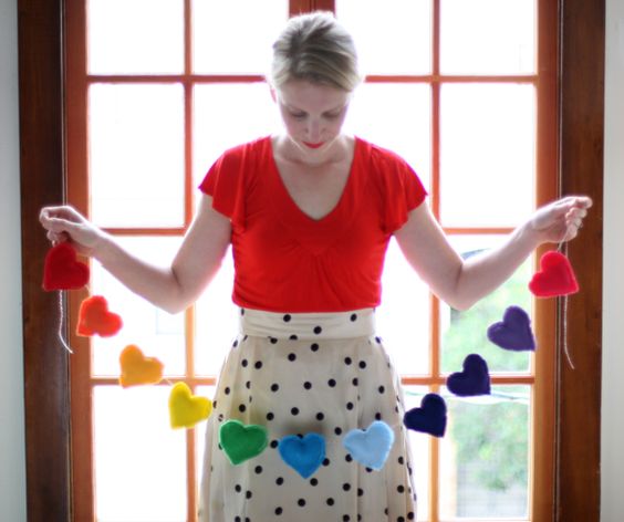 Red top and white polka dot skirt