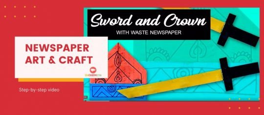 Newspaper art and crafts - crown and sword