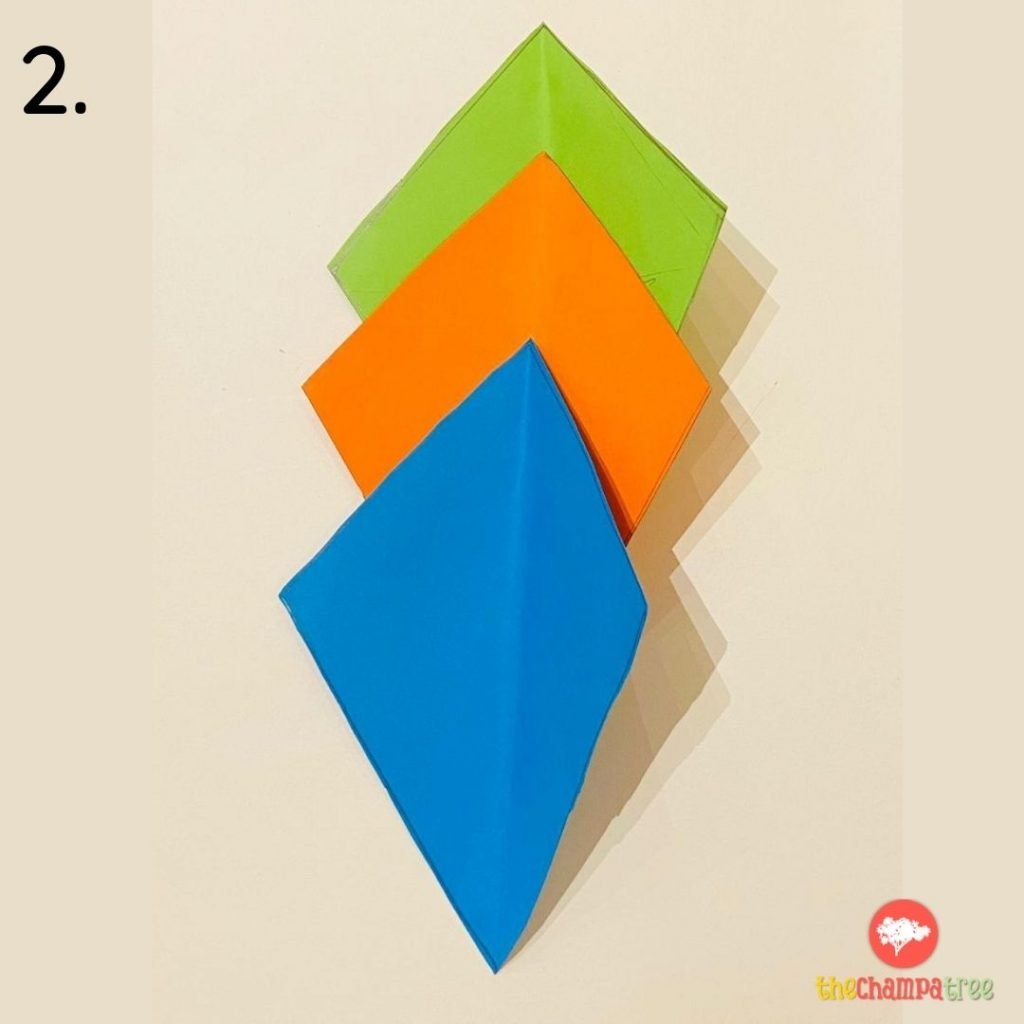 Three different colored papers for 3D kite