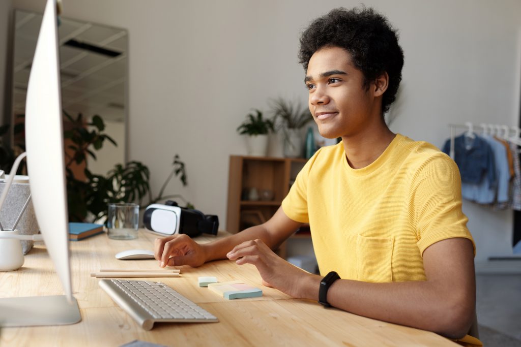 Boy learning maths online