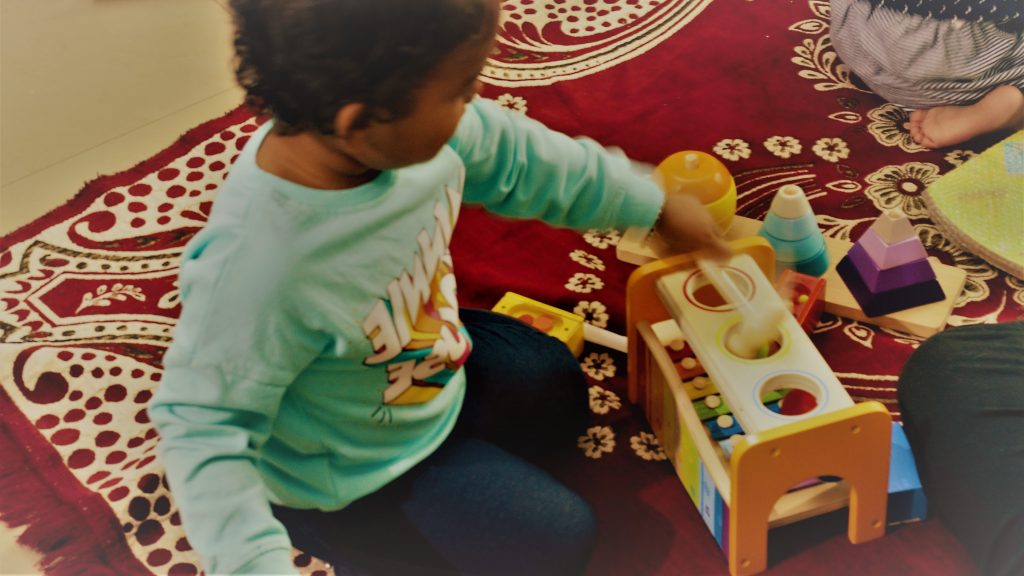 Boy playing with one of the rental toys by Toy