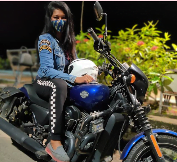 Lady biker - Sony Mathew on her bike