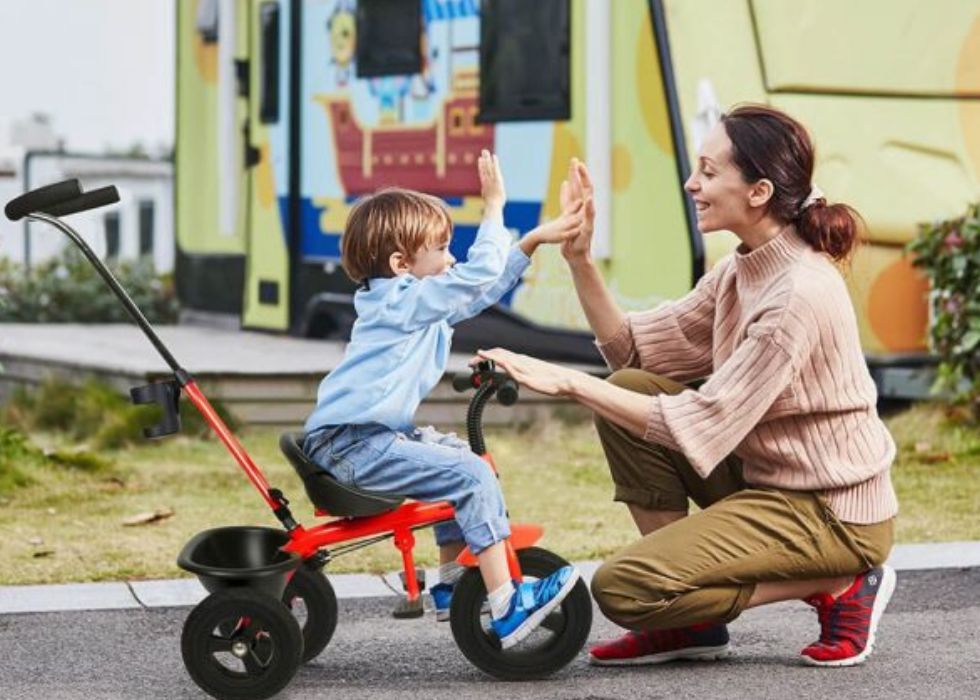 Kids Tricycle With Pedals - Mom with child
